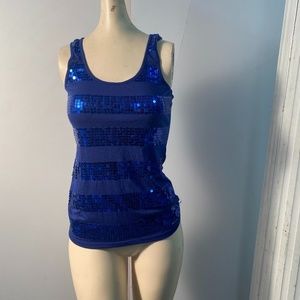 Blue tank top with sequin stripes